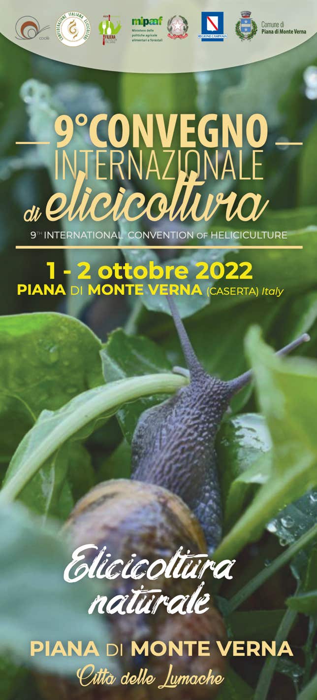 locandina del nono Convegno Internazionale di Elicicoltura a Piana di Monte Verna - Città delle Lumache - 1 e 2 ottobre 2022