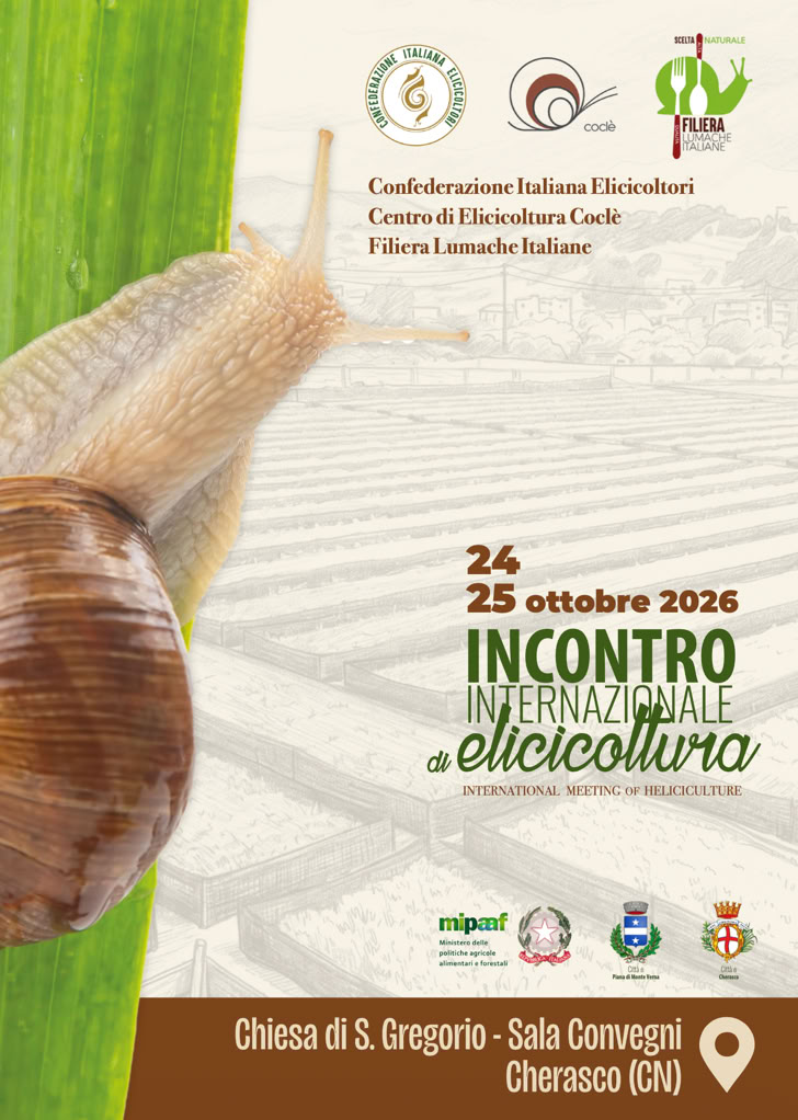 locandina del dodicesimo Incontro Internazionale di Elicicoltura a Piana di Monte Verna - Città delle Lumache - 4 e 5 ottobre 2025